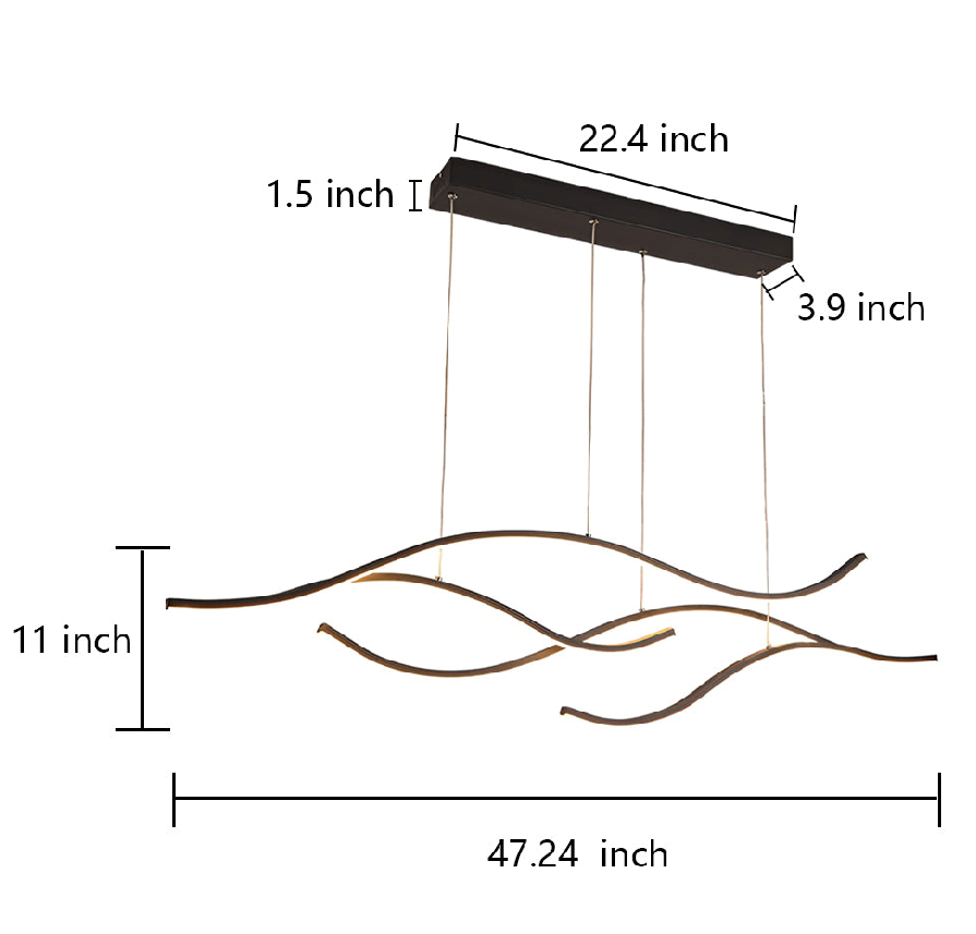 Product dimension diagram of the curved LED pendant light 11inch*47.24inch