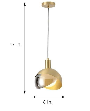 Product dimensions diagram for the gold sphere pendant light, 47in*8in