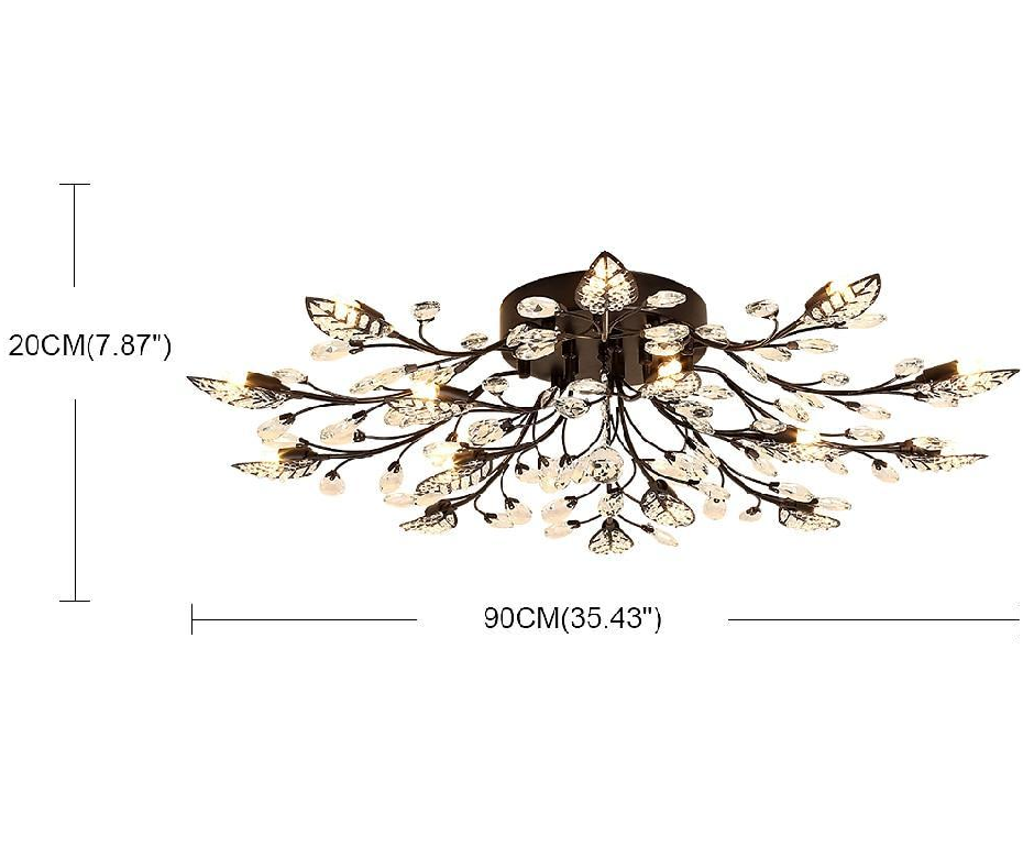 Product dimensions diagram for the modern brass branch chandelier 7.87inch *35.43inch