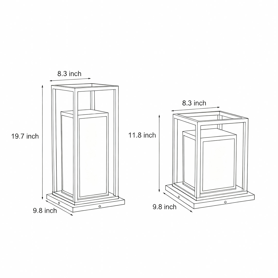 Two specifications and dimension drawings of outdoor wall pillar lights Product dimension drawings