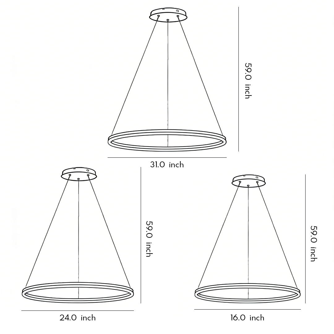 Three specifications and size chart of black led ring chandelier Product size chart