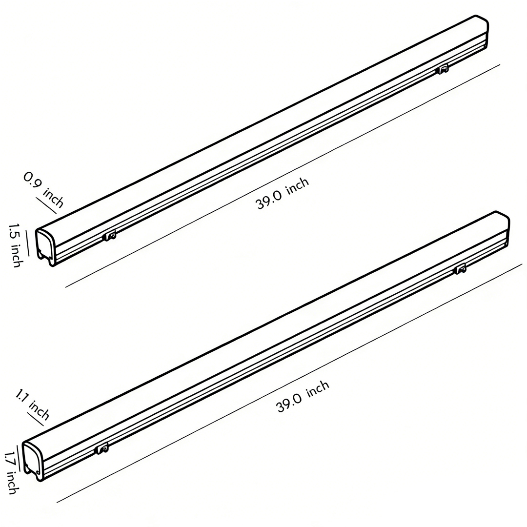 Two specifications and dimension drawings of architectural led strip lighting Product dimension drawings