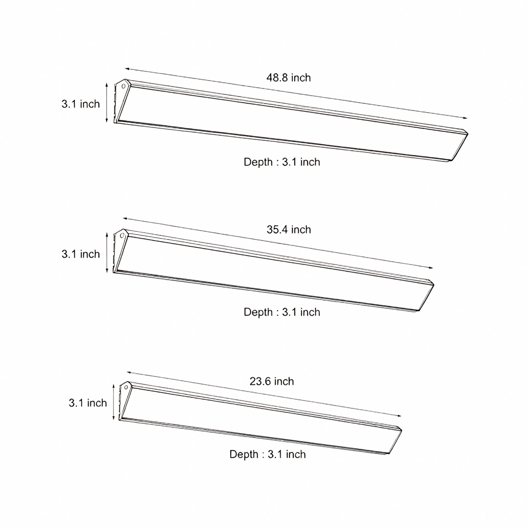 Three specifications and dimension drawings of Exterior wall scope light fixtures Product dimension drawings