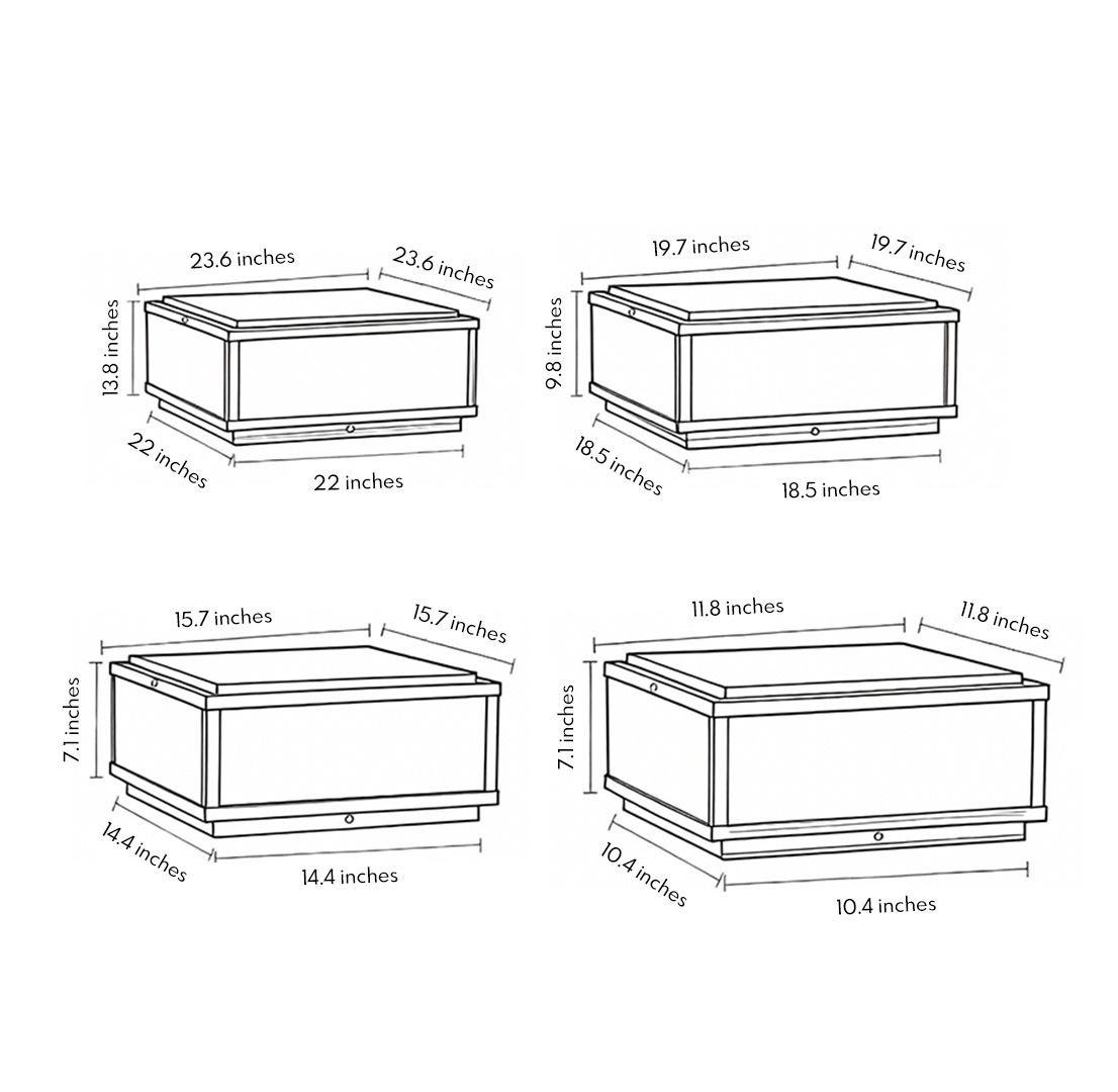 Four specifications and dimension drawings of square outdoor pillar lights Product dimension drawings