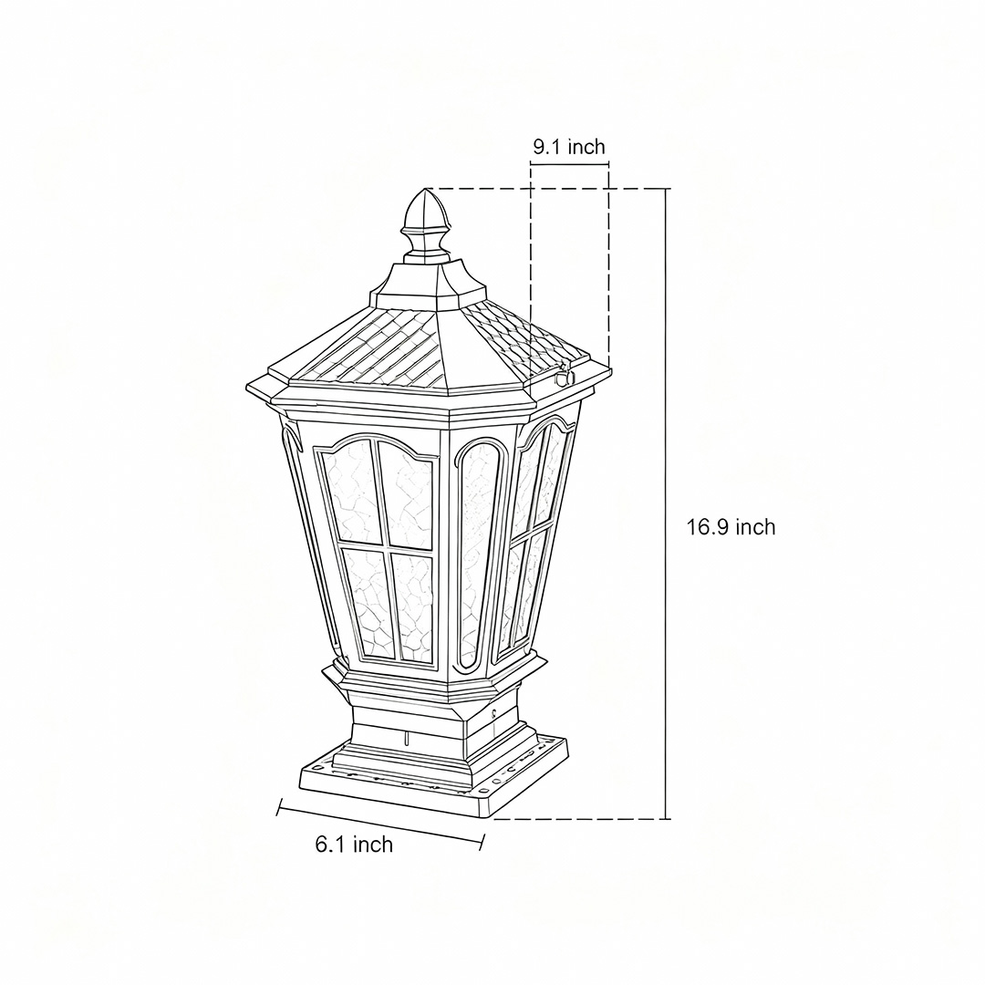 Specifications and dimensions of Stone pillar light fixture Product dimensions 6.1inch*16.9inch*9.1inch