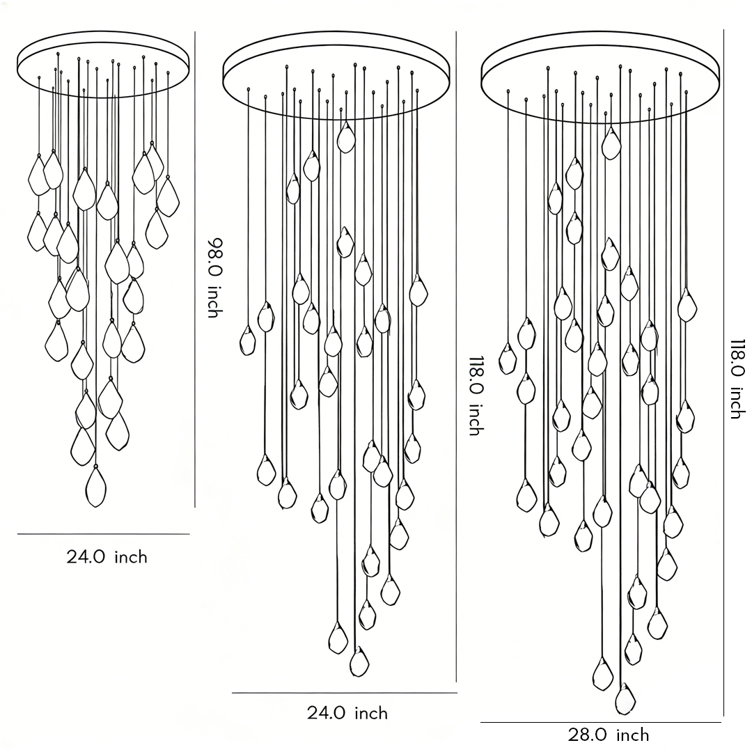 Dimensions of three products of luxury staircase chandelier​