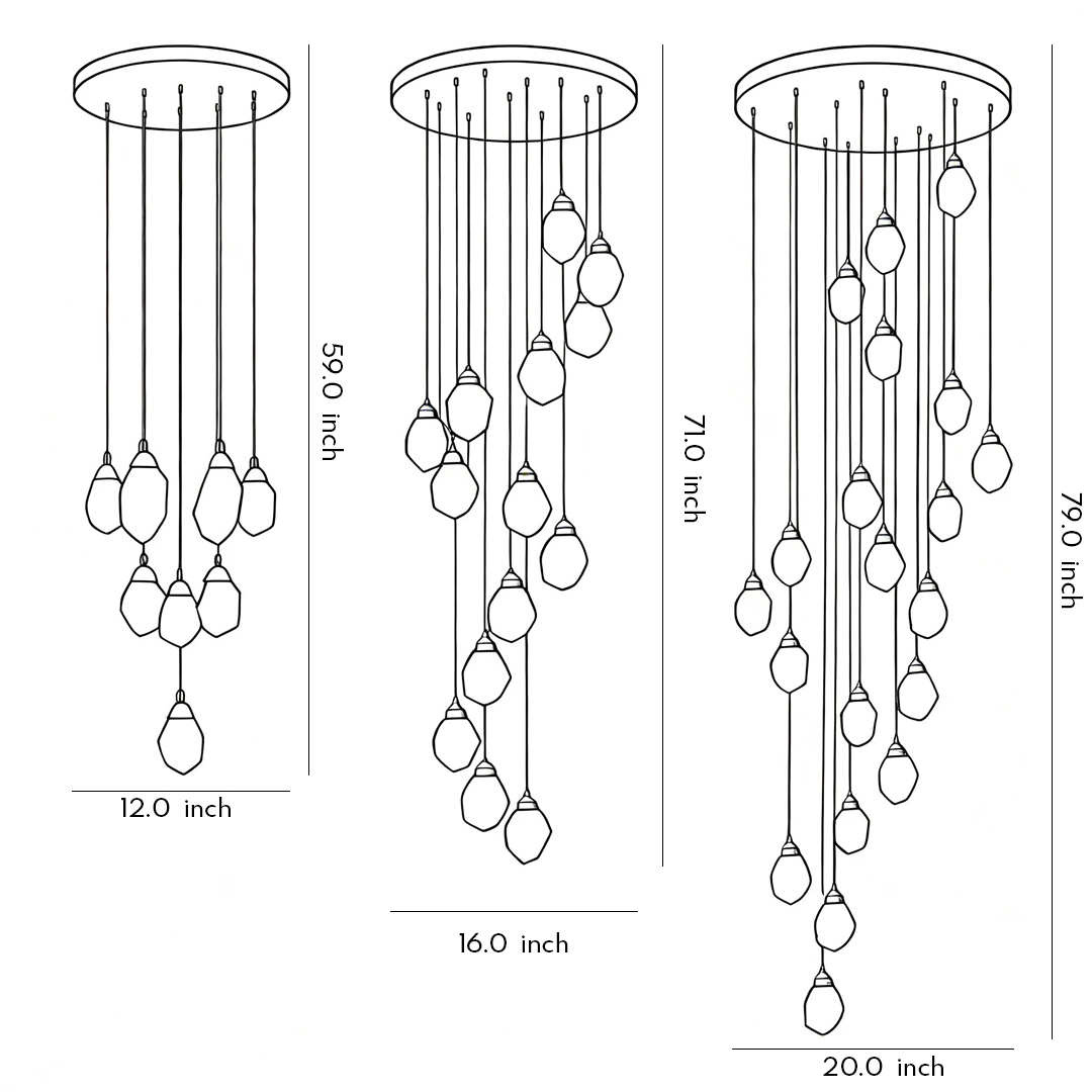 Dimensions of three products of luxury staircase chandelier​