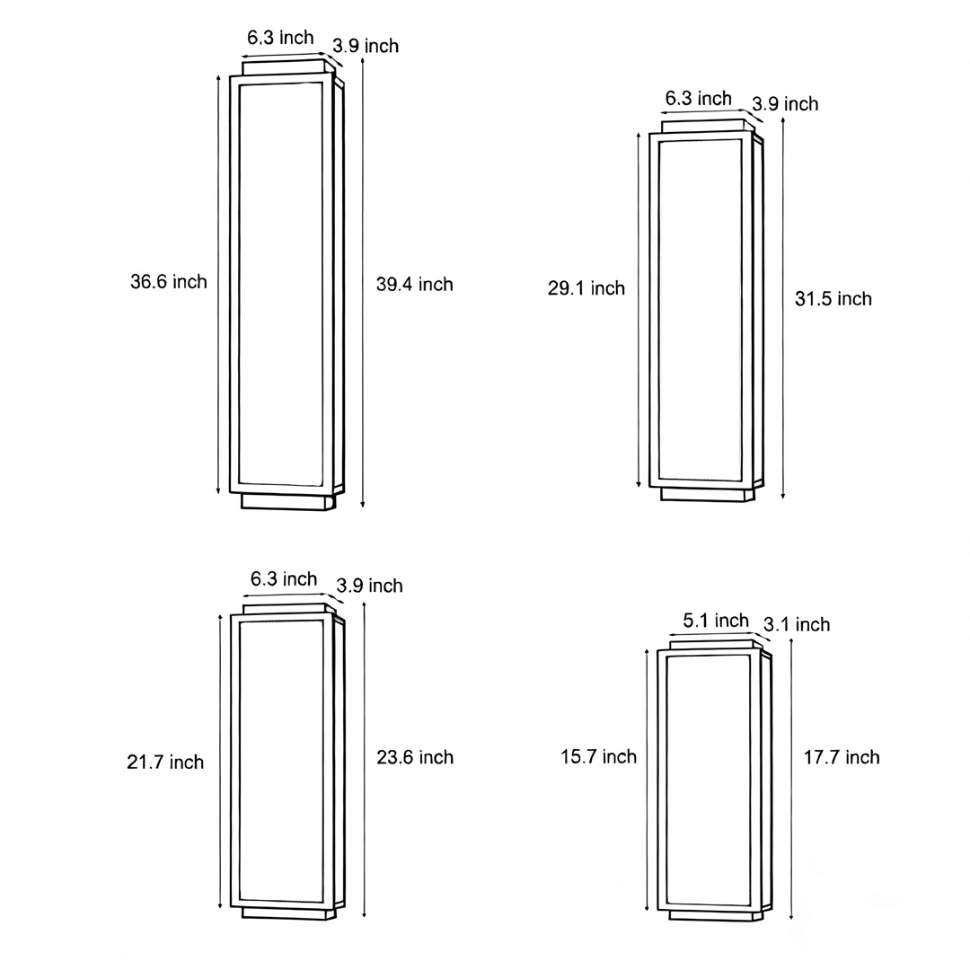 Dimensions of four specifications of Reeded glass light Product dimensions