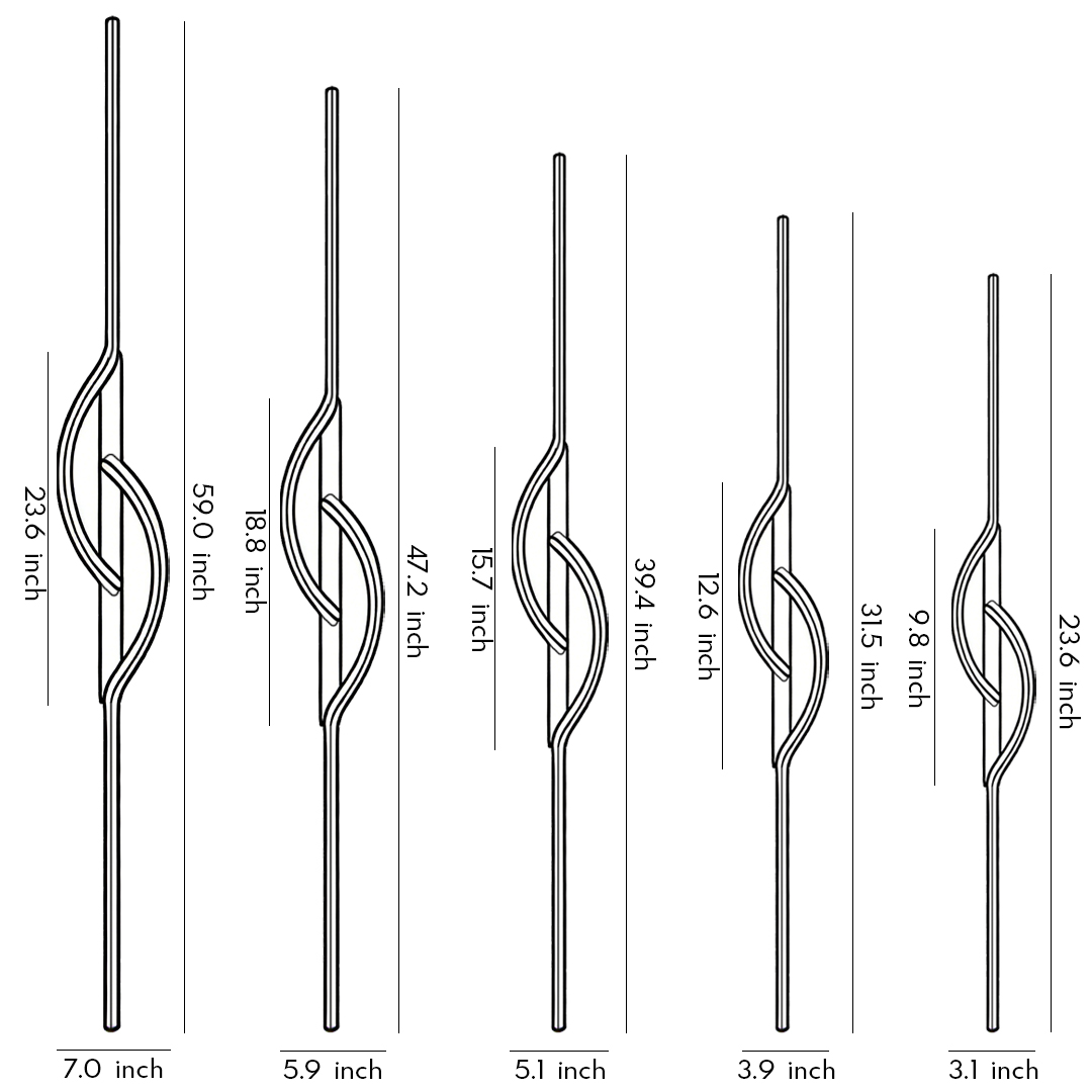 Product size diagram of five specifications of modern linear wall scope