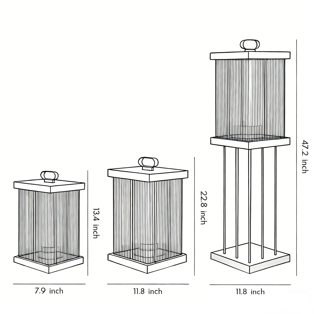 Product dimensions of three specifications of solar lanterns for garden