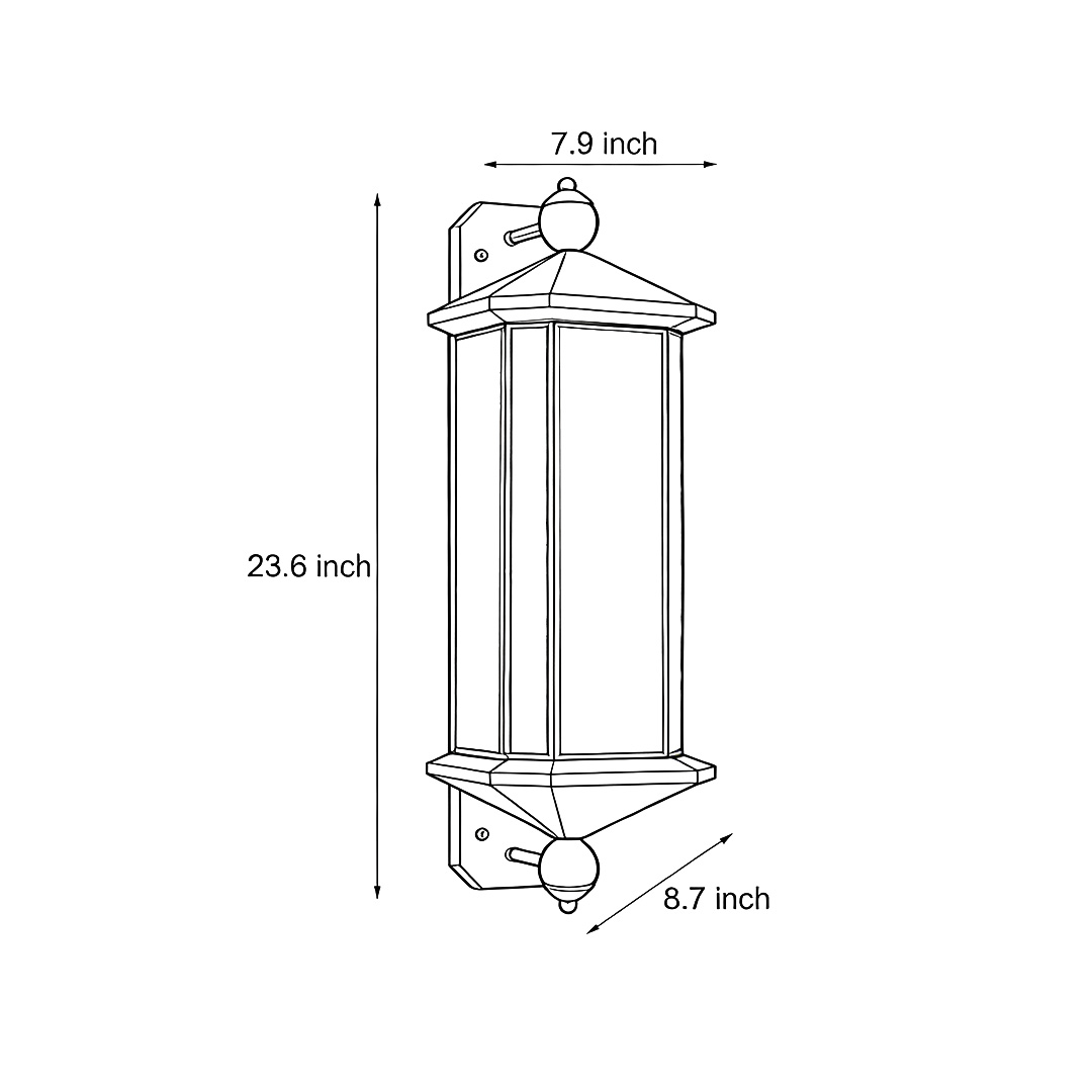 Product size drawings of three specifications of copper outdoor wall lantern 23.6*8.7*79inch