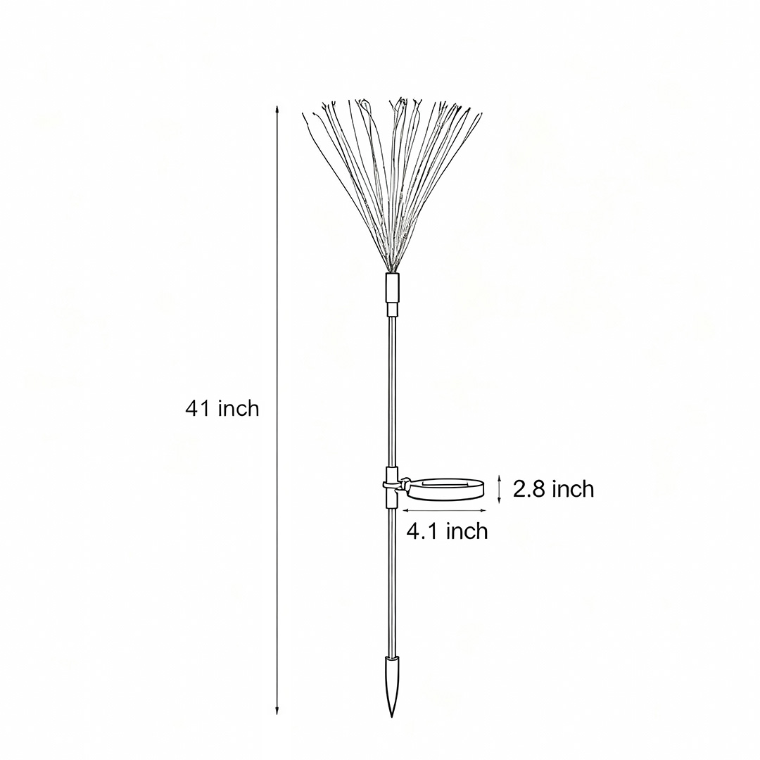 Product size chart of starburst garden lights 41inch, 4.1inch*2.8inch