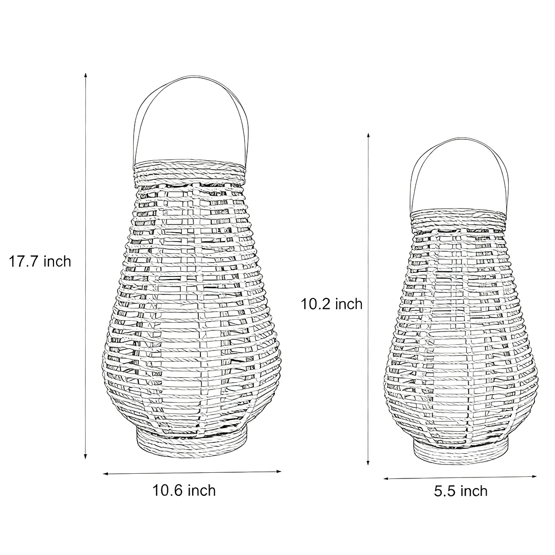 liang'zo product size chart of rattan solar lantern