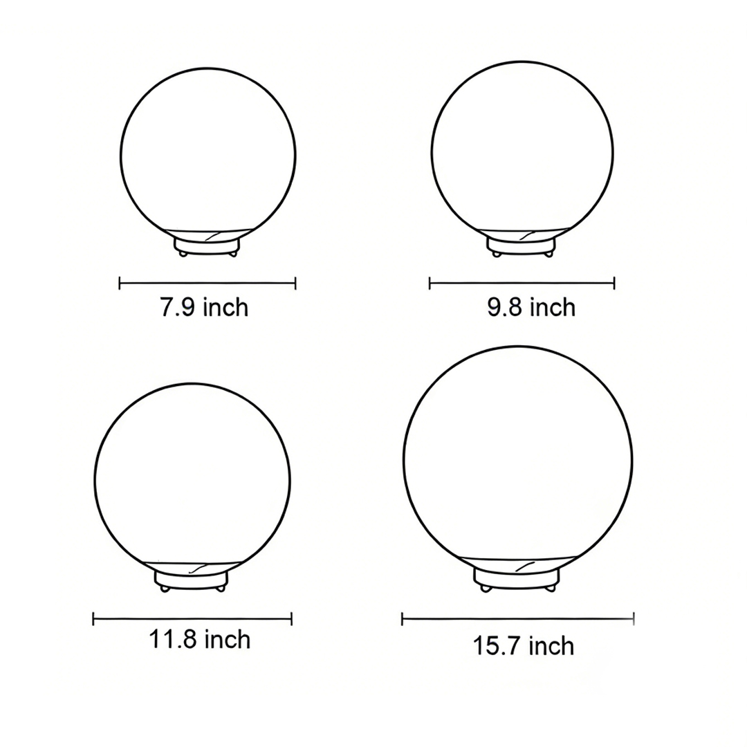 Dimensional drawings of four specifications of outdoor pillar lights