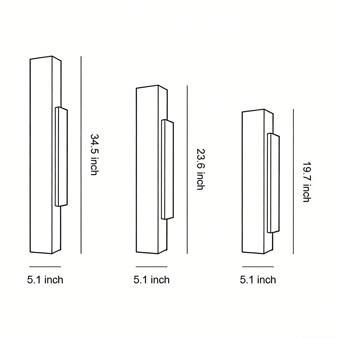 Product size chart of san'zhong'gui'ge for square outdoor wall lights