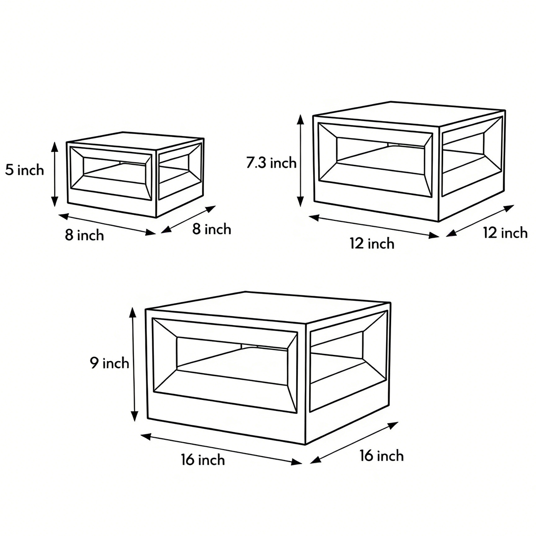 Product size diagram of three specifications of hollow square pillar light
