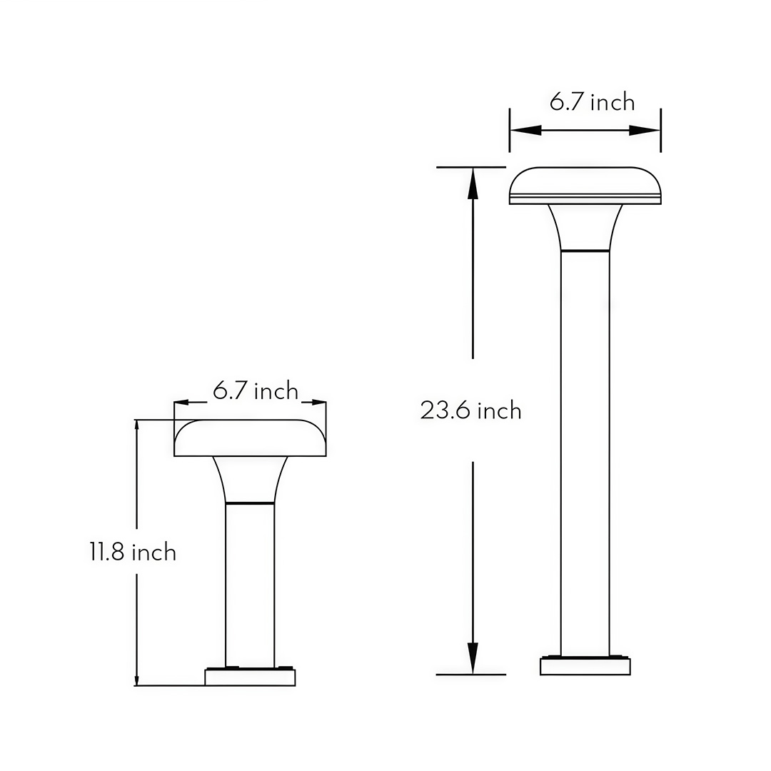 Product size drawings of two specifications of garden led lights  11.8inch*6.7inch , 23.6inch*6.7inch