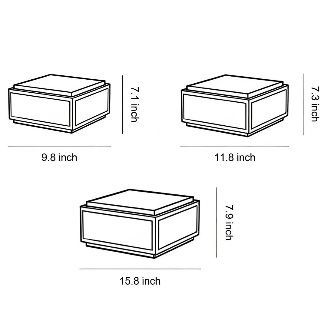 Dimensions of three products of outdoor patio pillar lights
