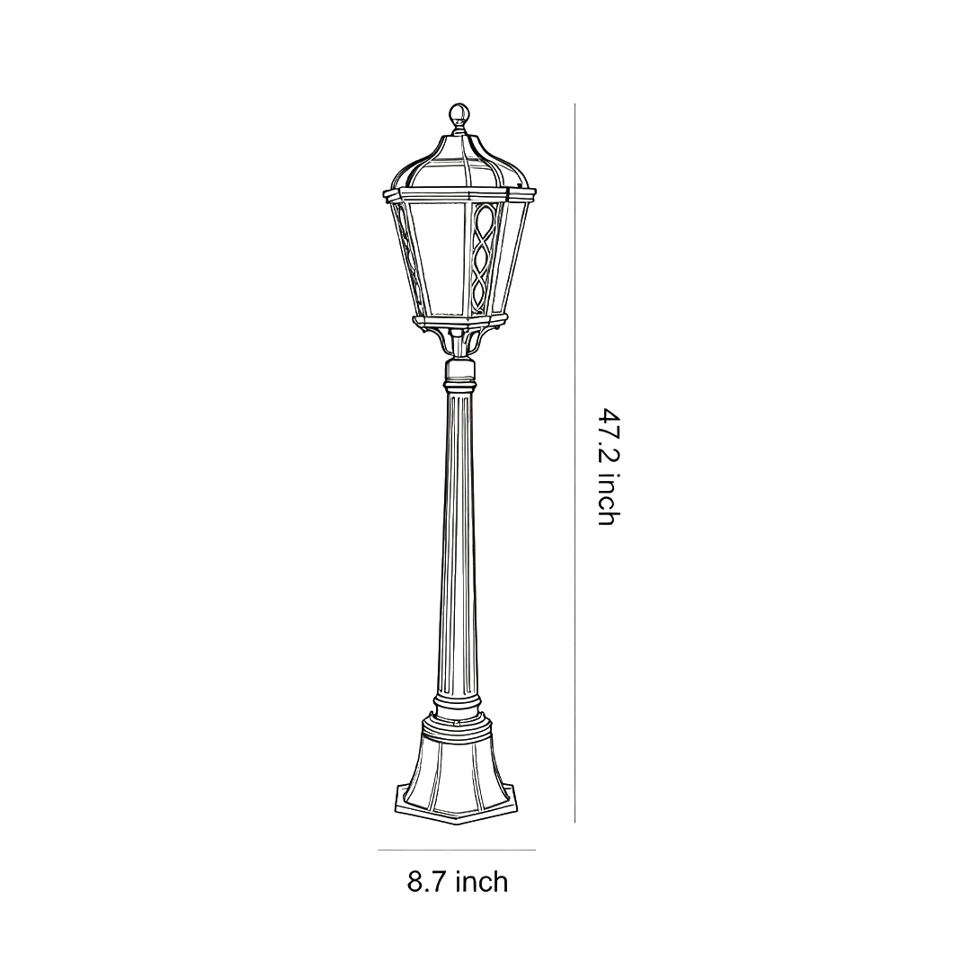 Product size chart of post lights outdoor 47.2inch*8.7inch