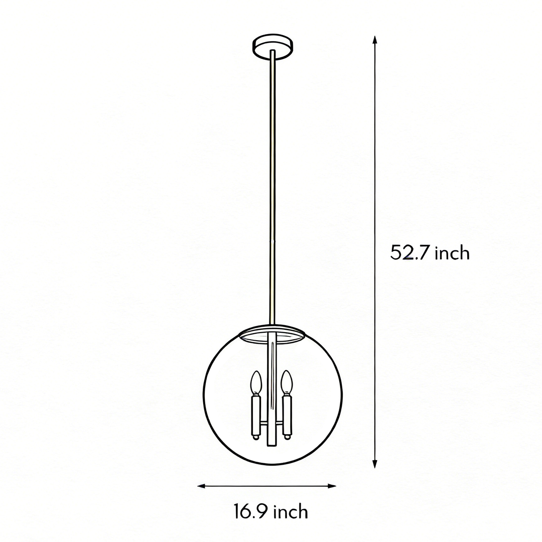 Product size chart of glass orb pendant light 52.7inch*16.9inch