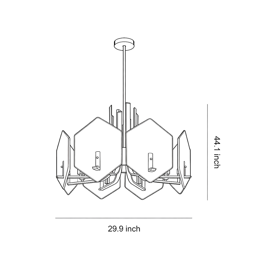 Product size chart of gold geometric chandelier 29.9inch*44.1inch