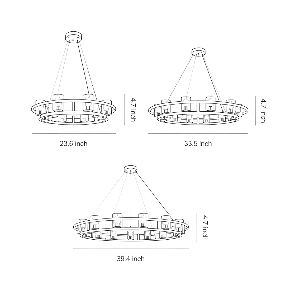 Product size chart of three specifications of modern luxury chandeliers