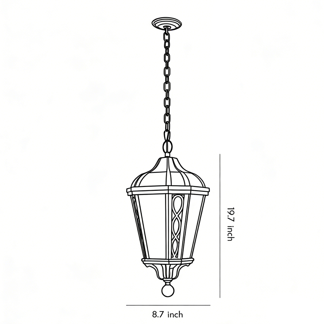 Product size chart of black pendants lights 19.7inch*8.7inch