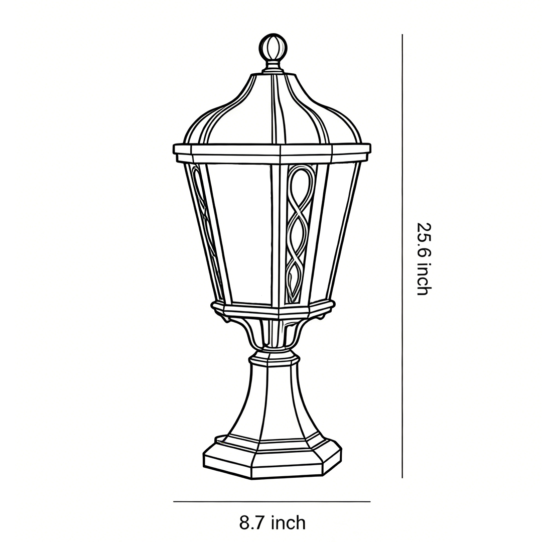 Product size chart of black post light 25.6inch*8.7inch