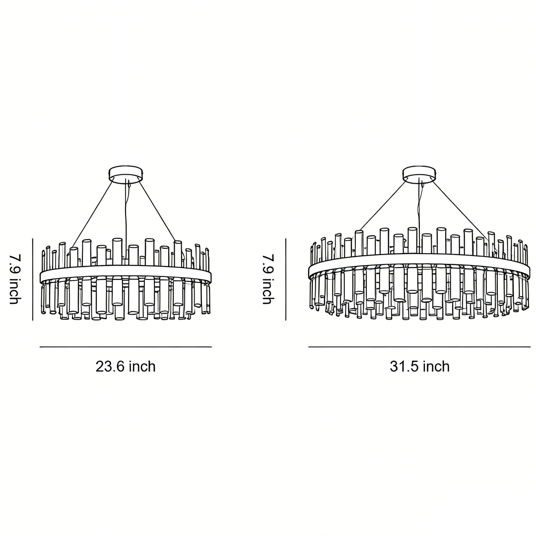 Product size diagrams of six specifications of luxury crystal chandelier