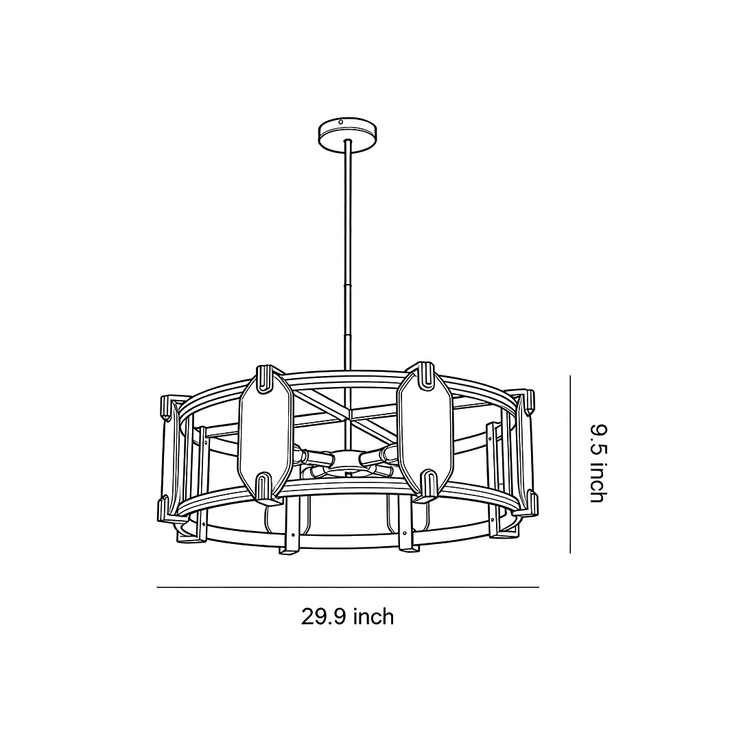 product size chart of round glass chandelier 9.5inch*29.9inch