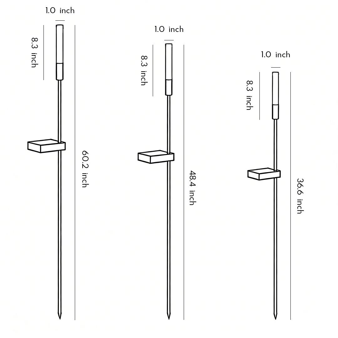 Three product structure dimension drawings for landscape light spikes
