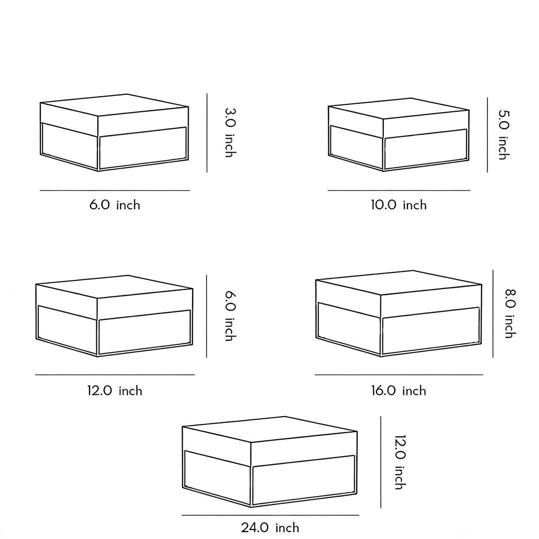 Five different product structure and dimension diagrams of square pillar lights