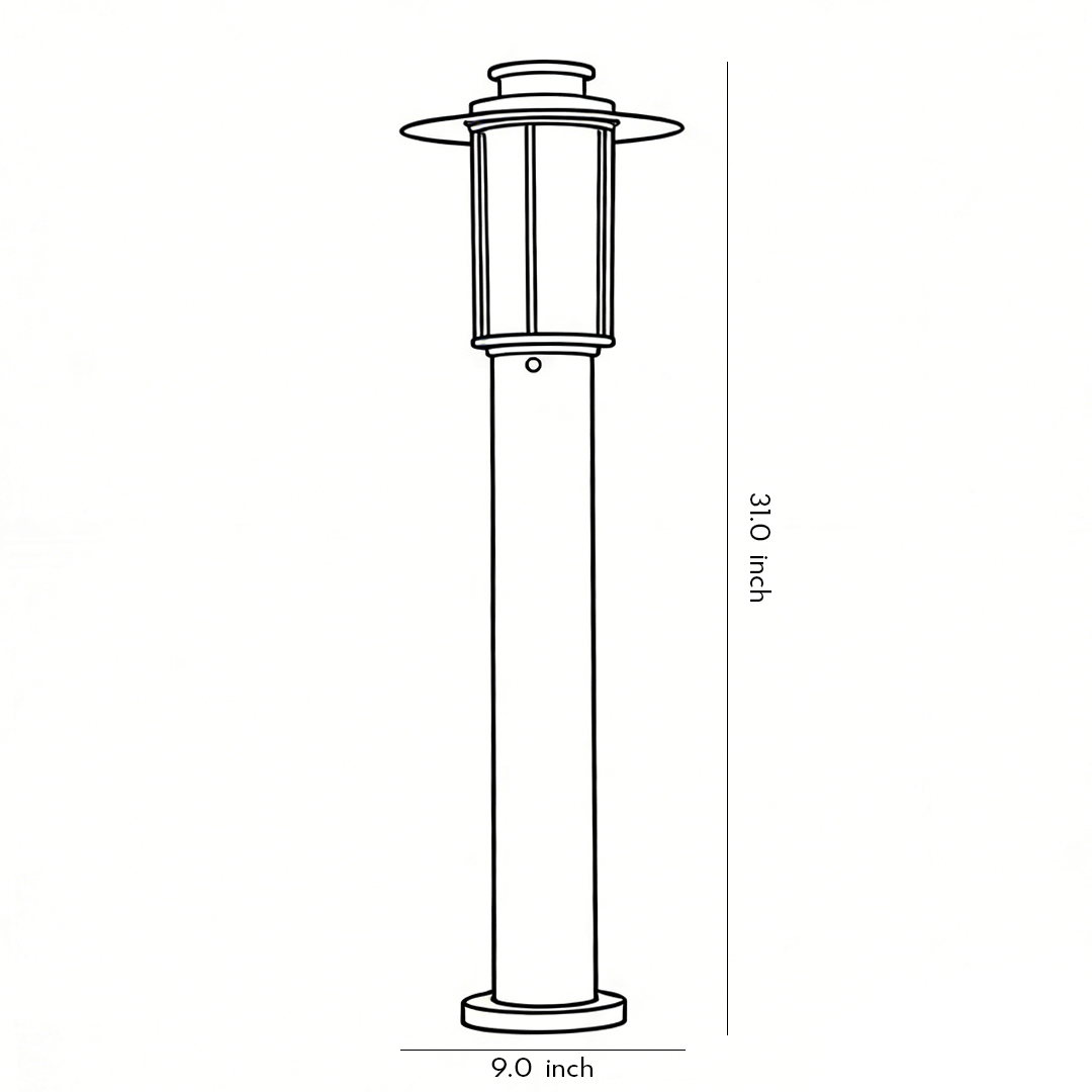 Product dimension drawings of landscape bollard lights 31.0inch*9.0inch