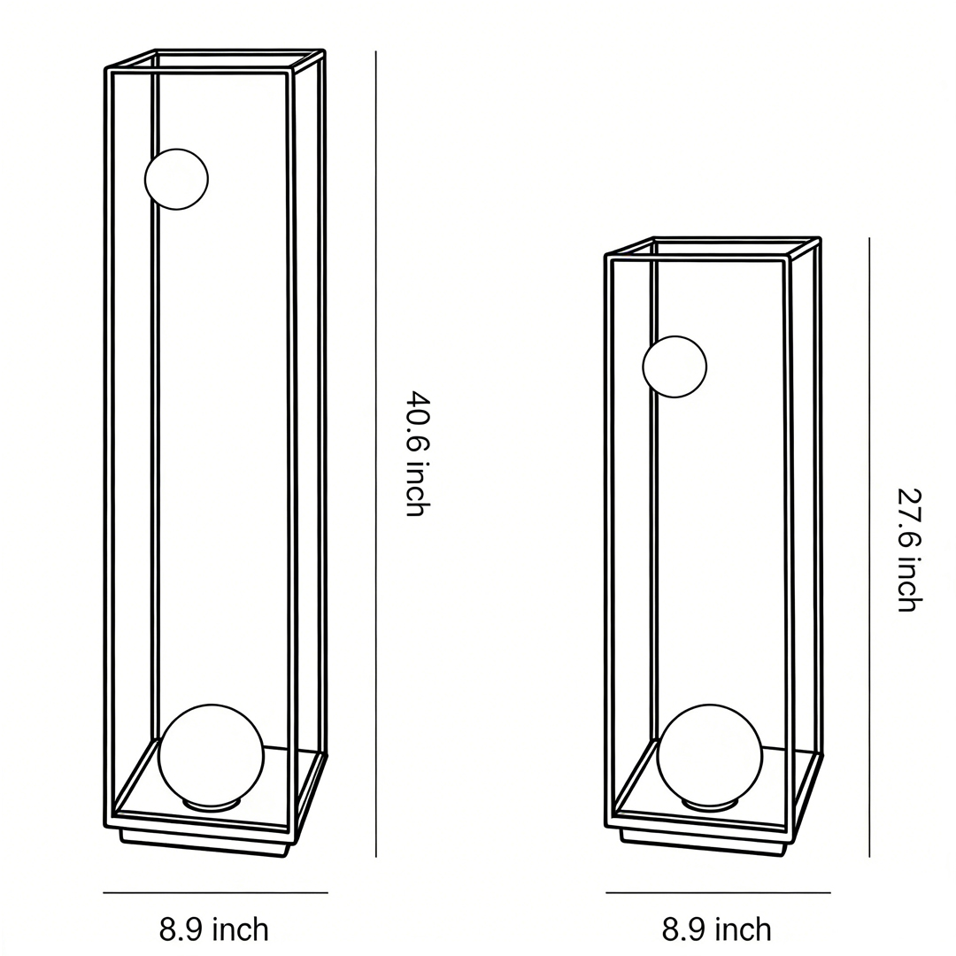 Product size diagrams for two specifications of pillar outdoor lighting