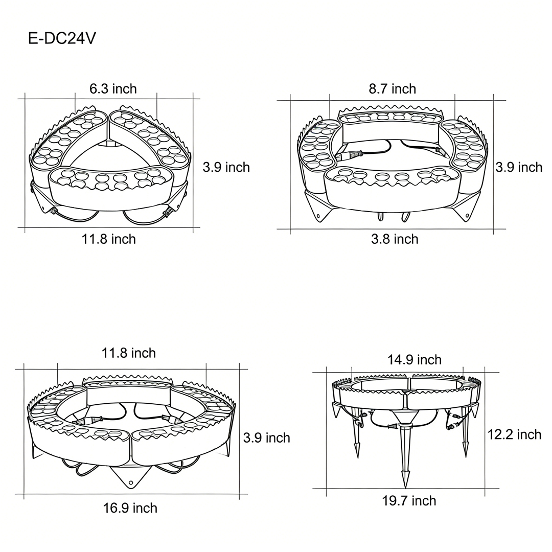 Dimension drawings of two product structures for tree ring lights