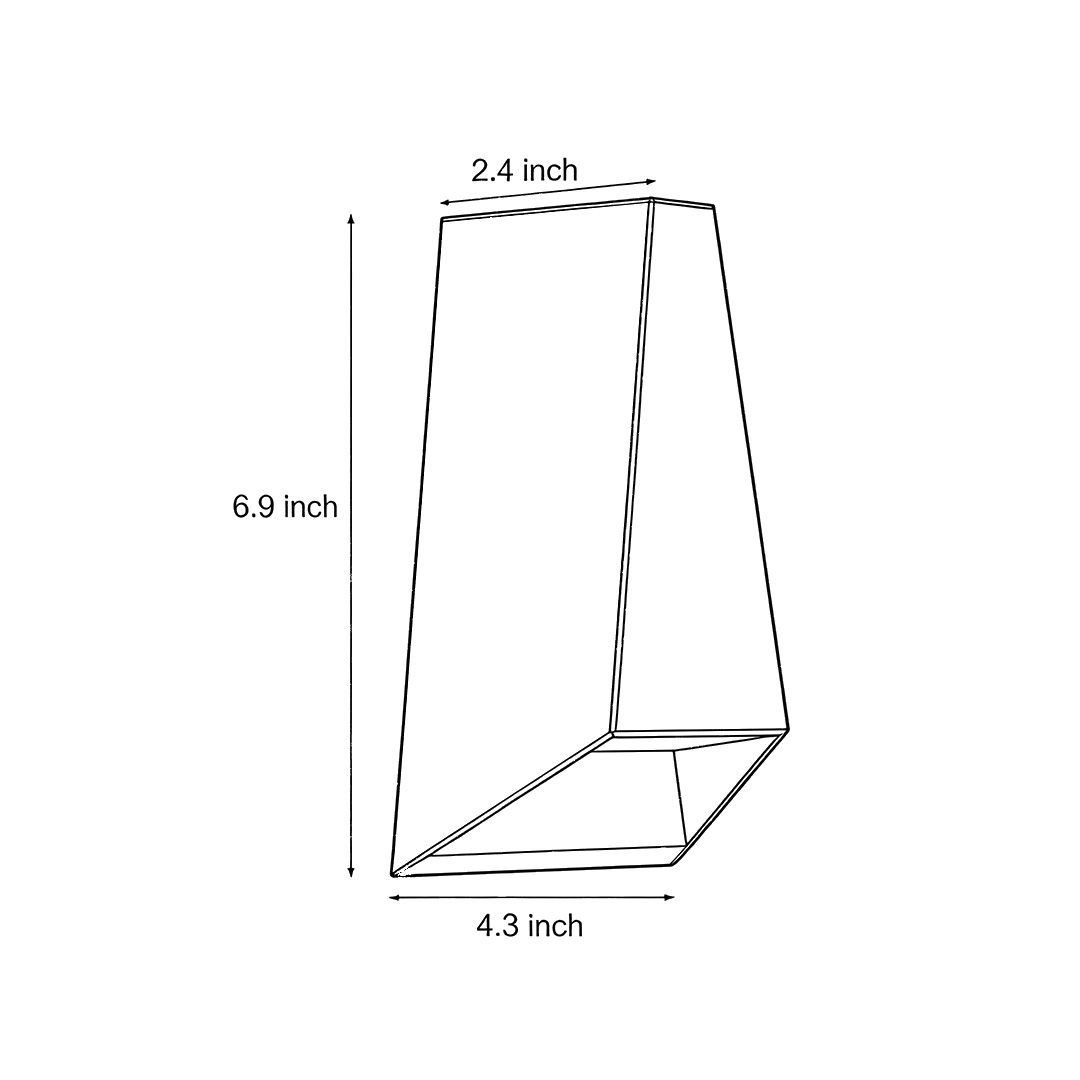 Product size diagrams for black up down outdoor wall lights 2.4inch*4.3inch*6.9inch