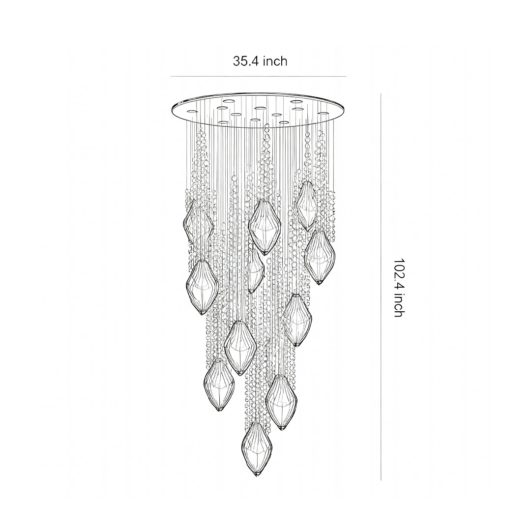 Product size diagrams for stairway chandelier 102.4inch*35.4inch