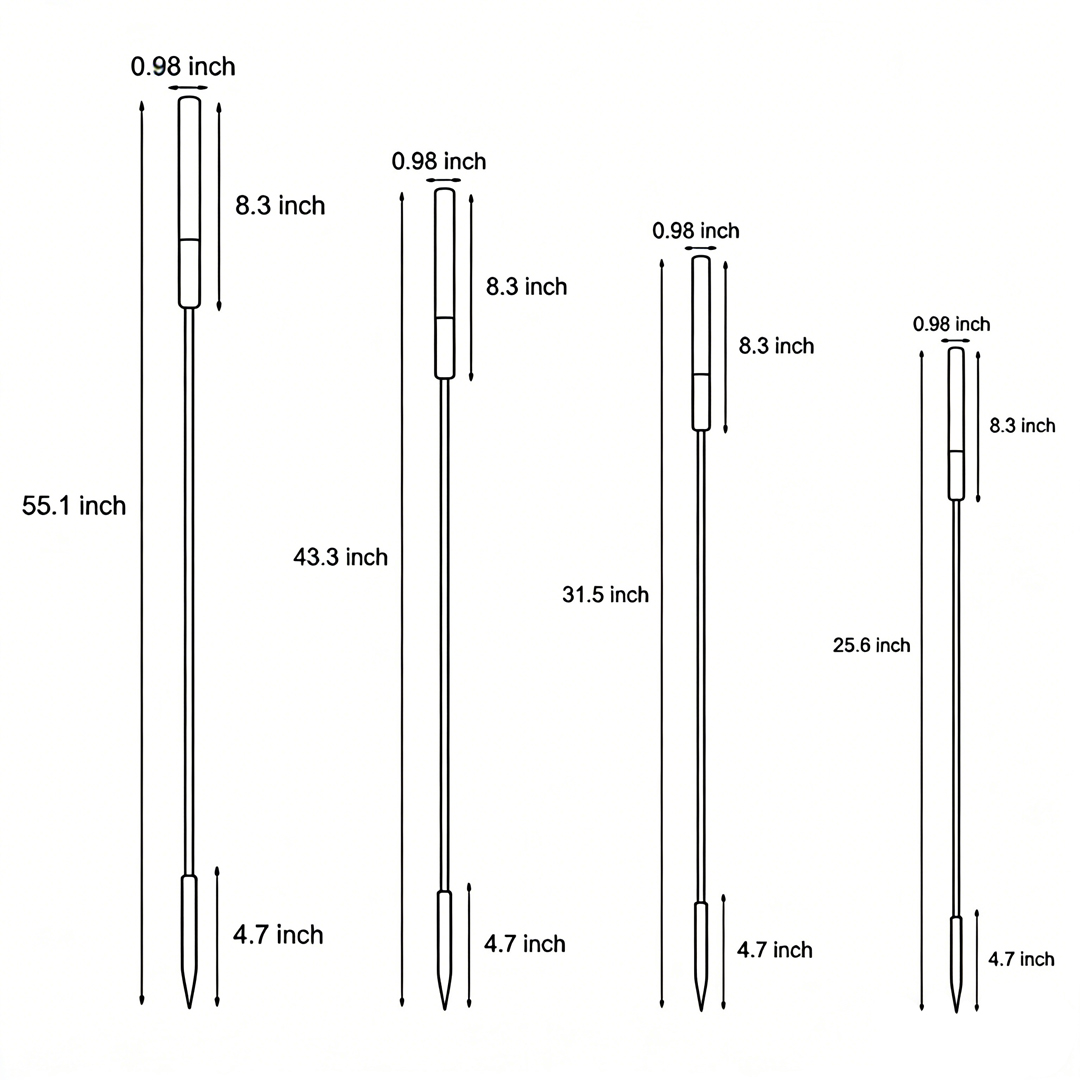 Four product structure dimension drawings for landscape light spikes