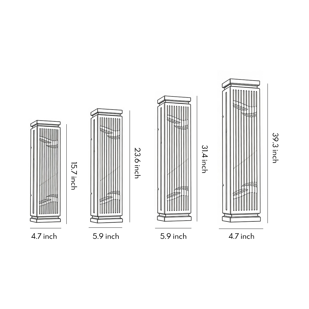 Four product structure dimension drawings for grille wall lights