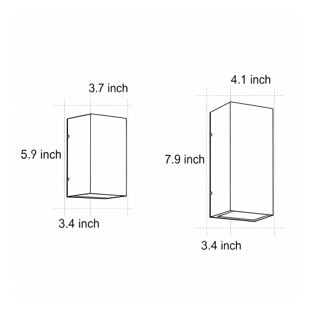 Dimension drawings of two product structures for outdoor up-down wall lights