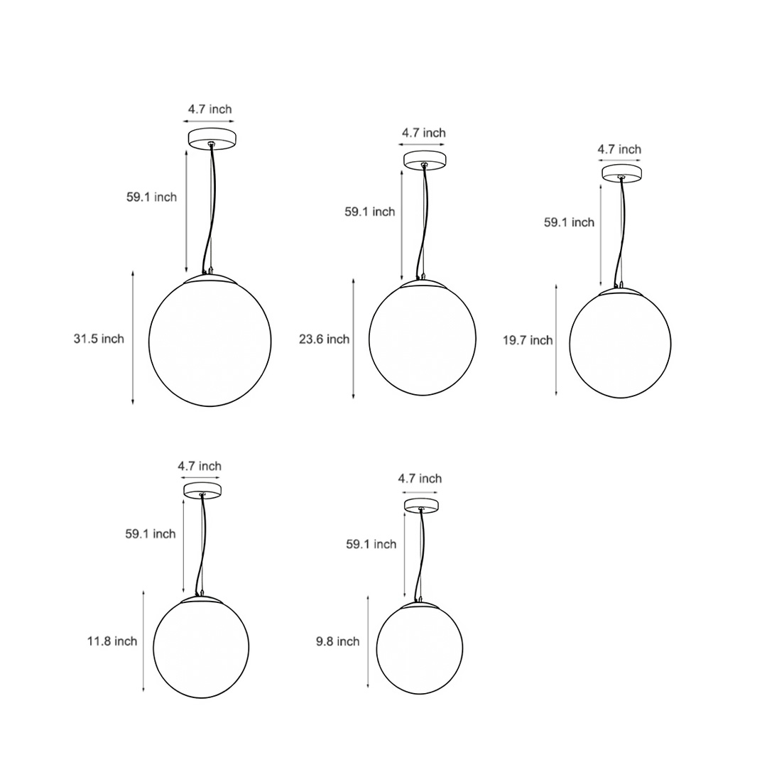 Five product structure dimension drawings of outdoor moon lamps