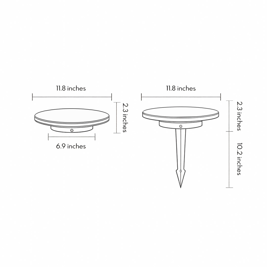 Dimension drawings of two product structures for round lawn lights
