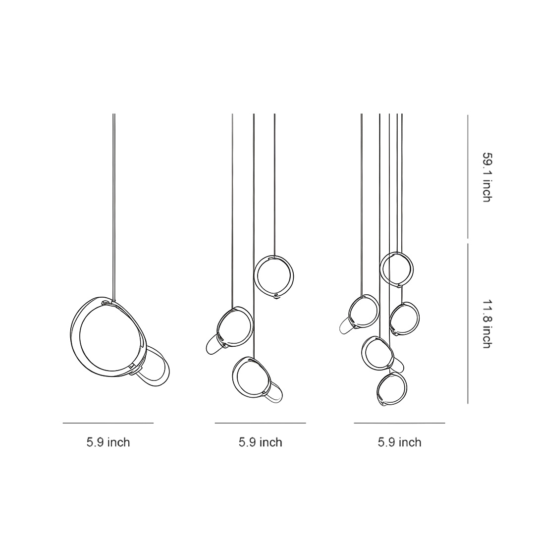 Product size charts for three sizes of Jellyfish Pendant Light