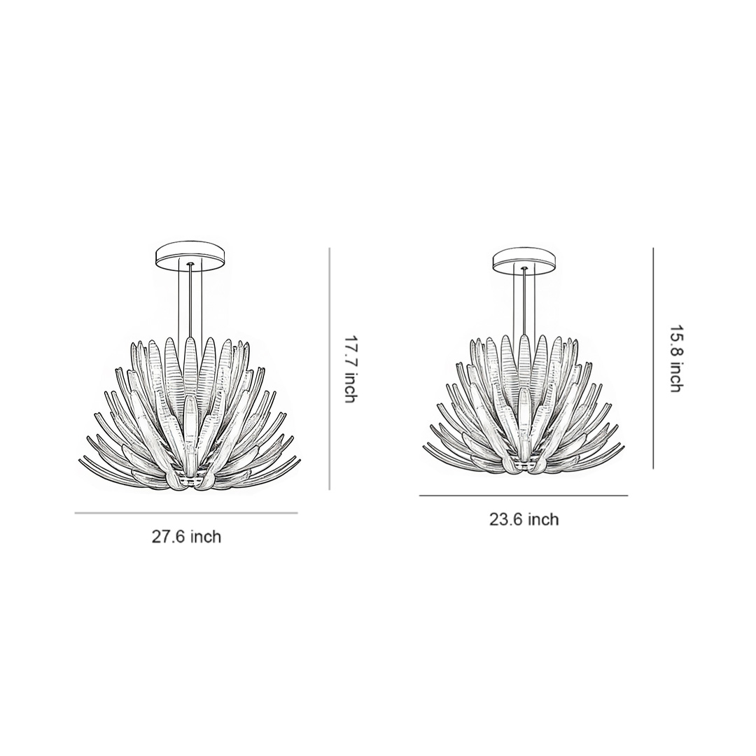 Product size charts for two sizes of Deco Chandelier