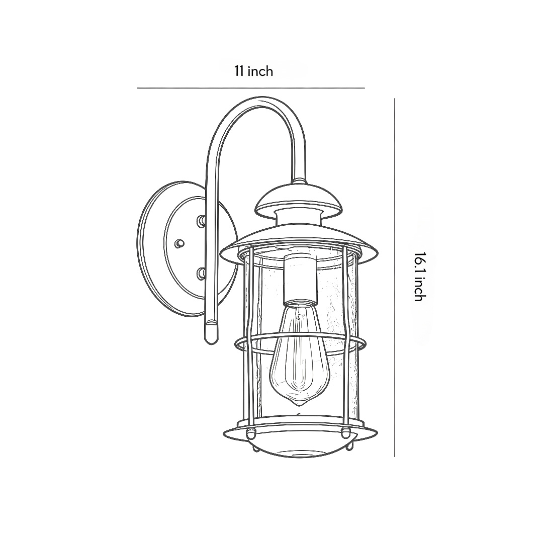 Product dimension diagrams for outdoor wall mount light fixtures 16.1inch*11inch