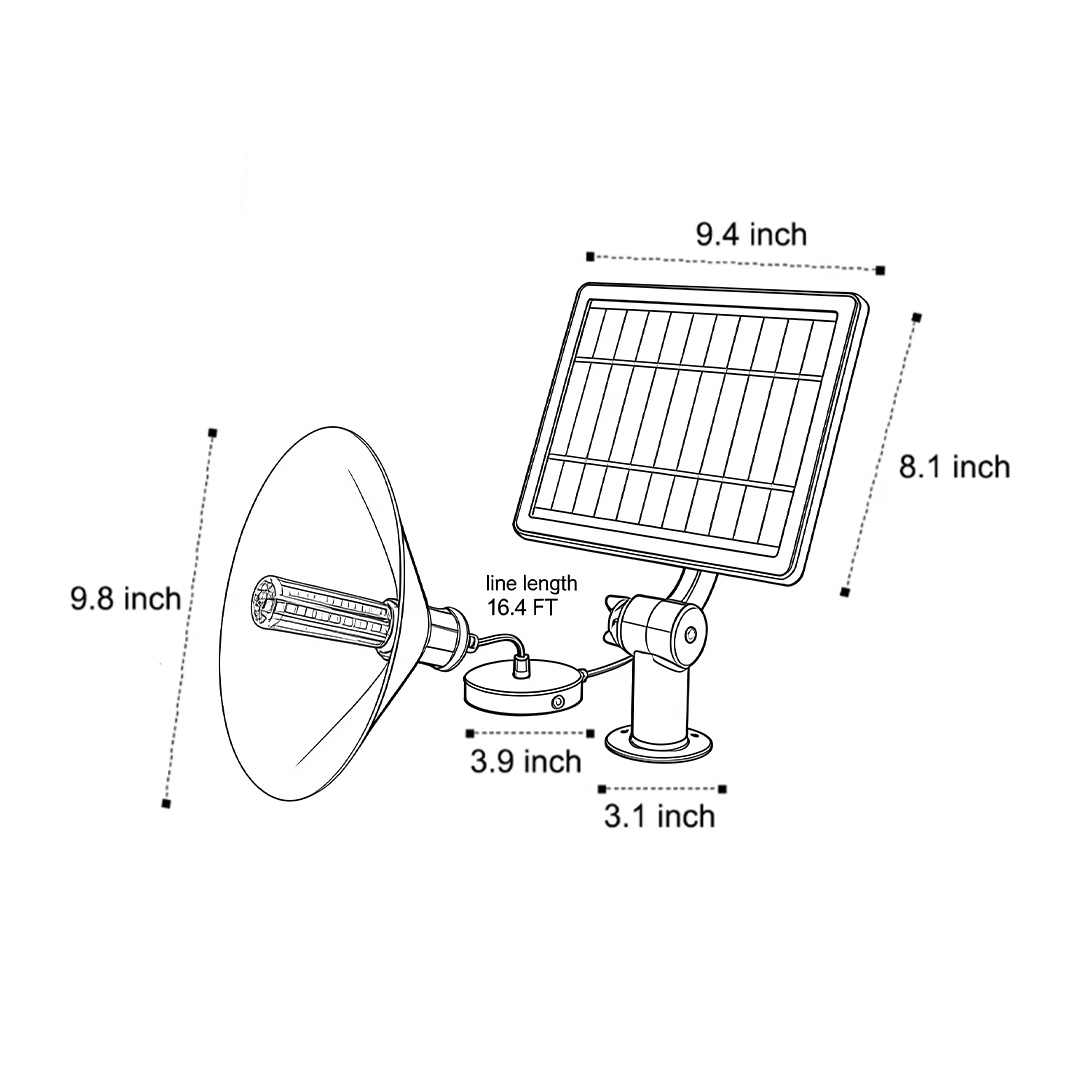 Dimensional drawing of a black outdoor pendant light 9.8inch