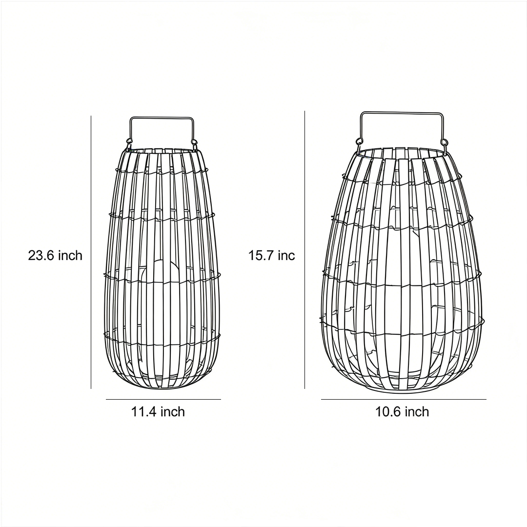 Product size diagrams for two specifications of bamboo outdoor lanterns
