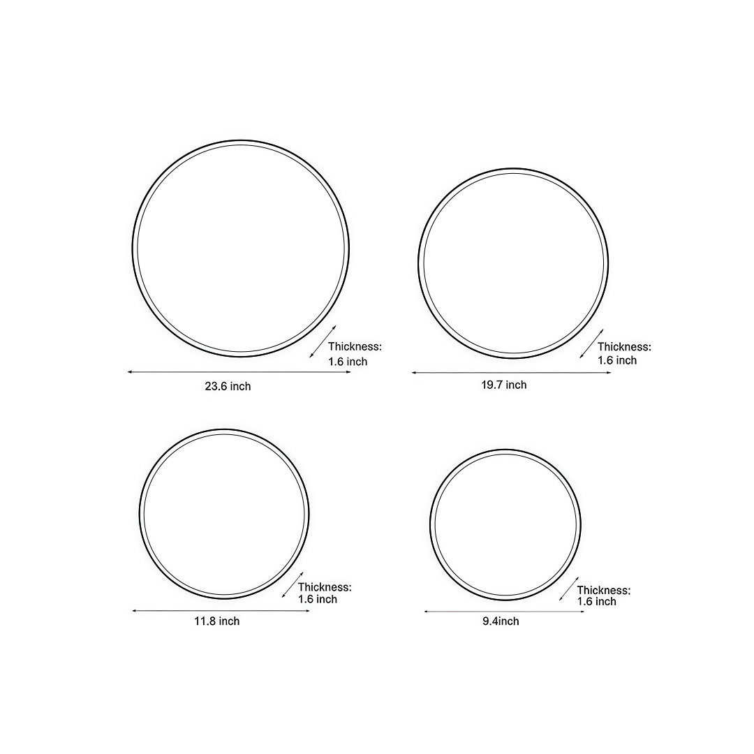 Product dimension diagrams for the four specifications of the full moon wall lamp