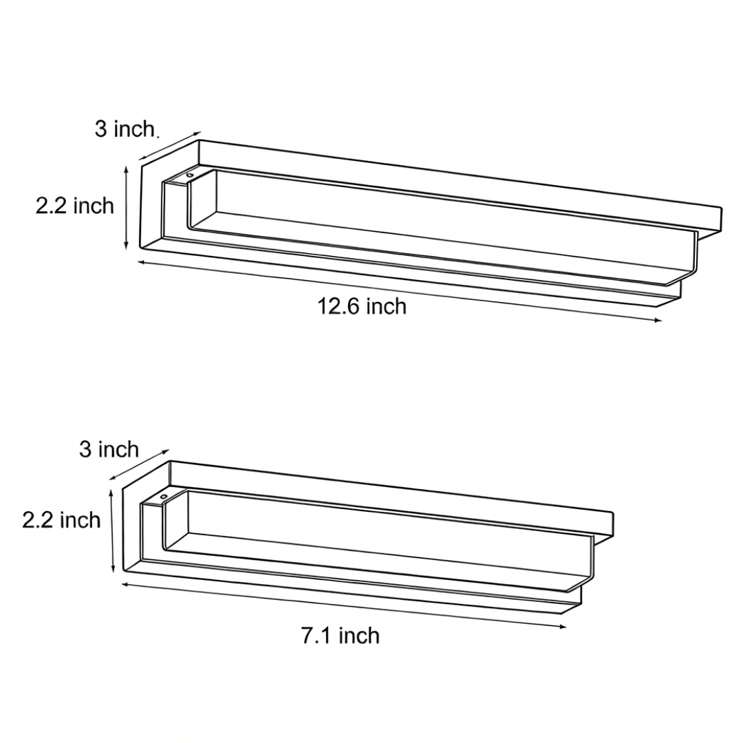 Dimension drawings of two different product structures for black outdoor porch lights