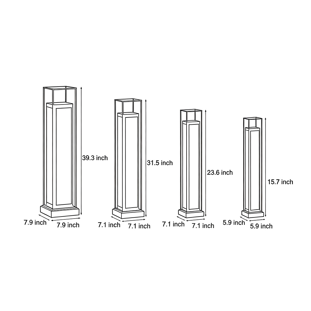 Dimensional drawings of four specifications of outdoor lawn lights